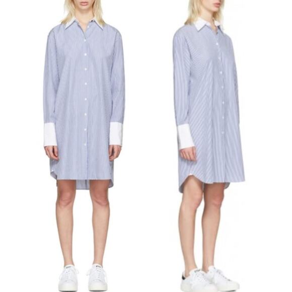 Rag & Bone Essex Striped Button Up Collared Shirt Dress XS Cotton Silk Preppy - Picture 1 of 11